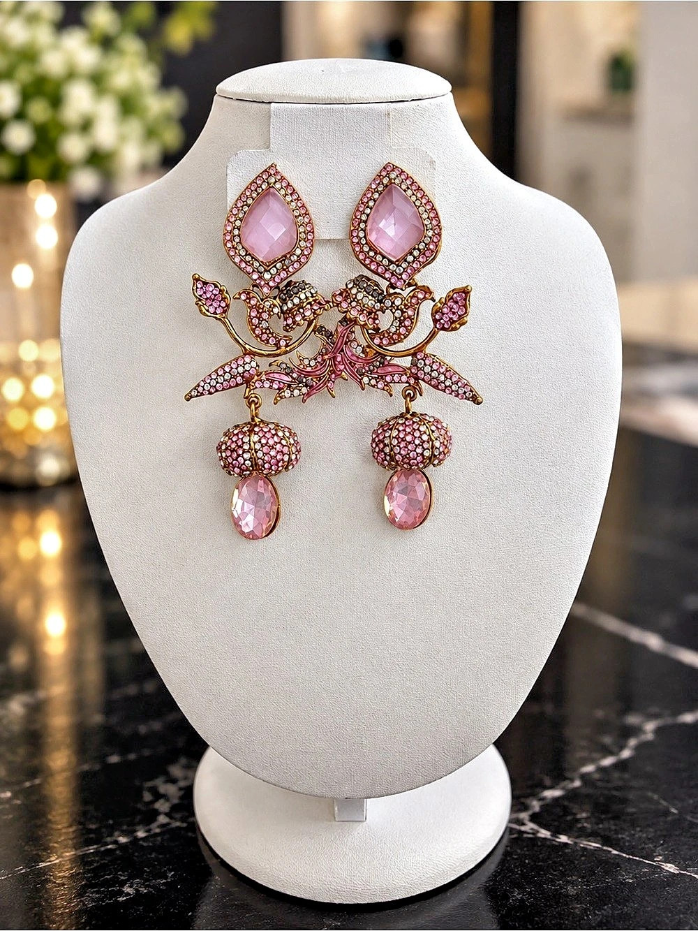 Pink & Gold Drop Earrings/turkish earrings